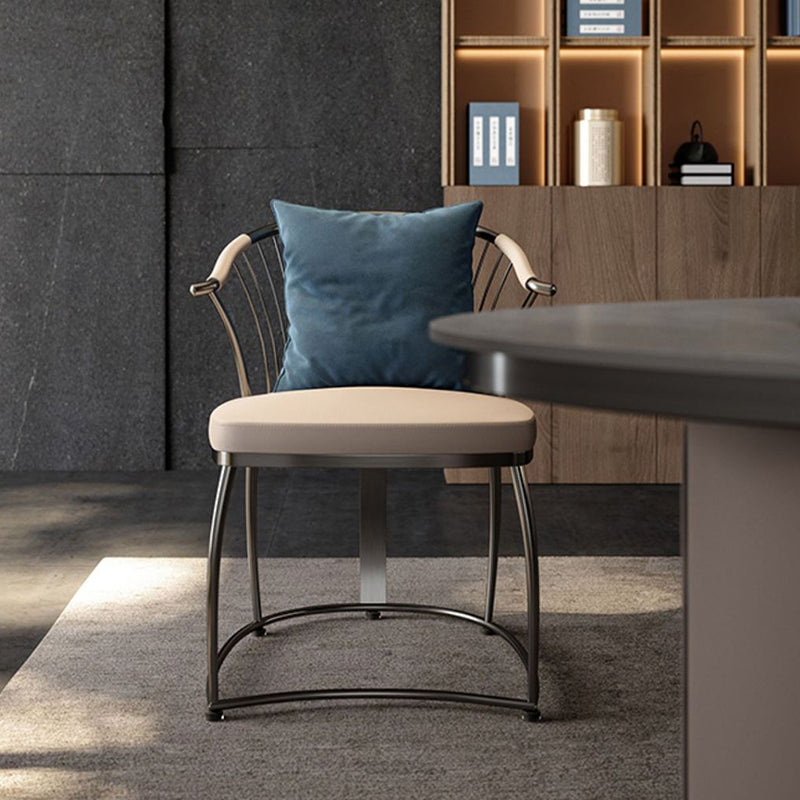 Contemporary Curved Steel Leather Chair