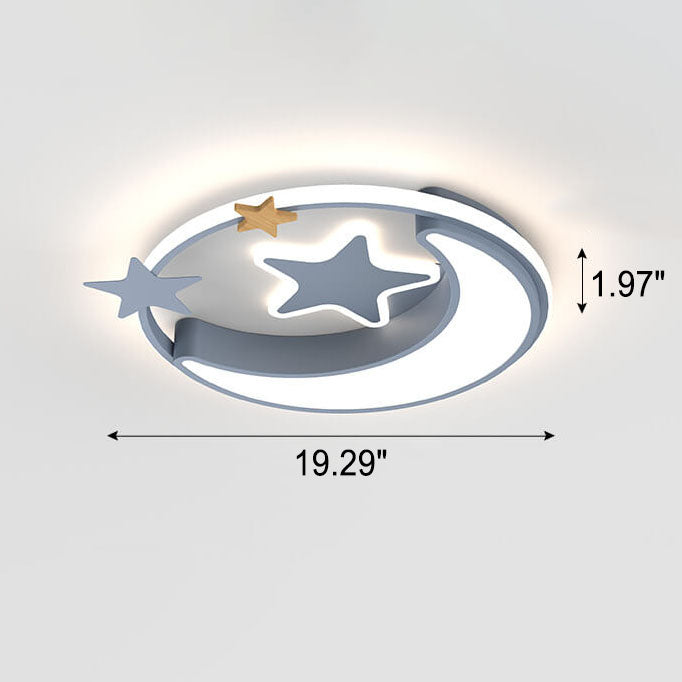 Star Moon Round LED Kids Flush Mount Light