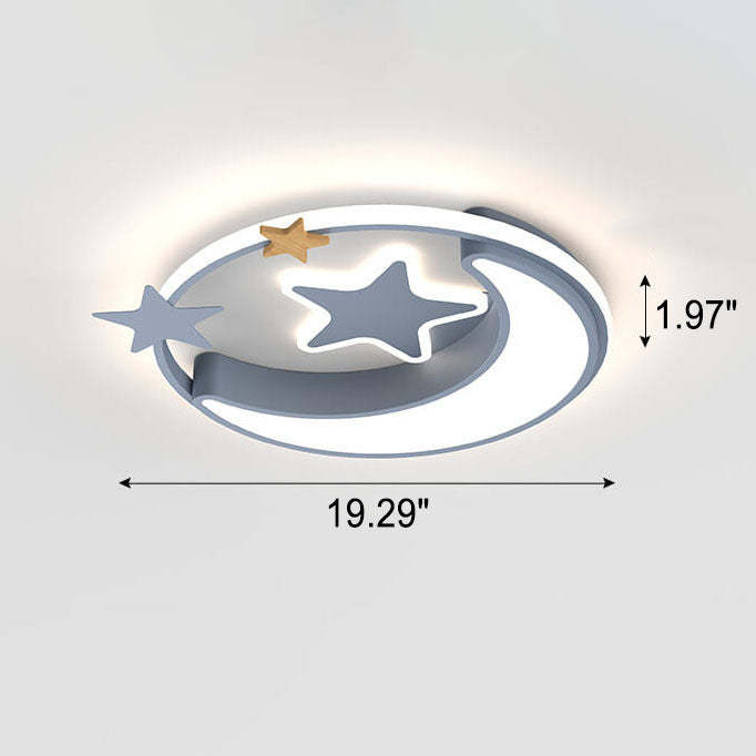 Star Moon Round LED Kids Flush Mount Light