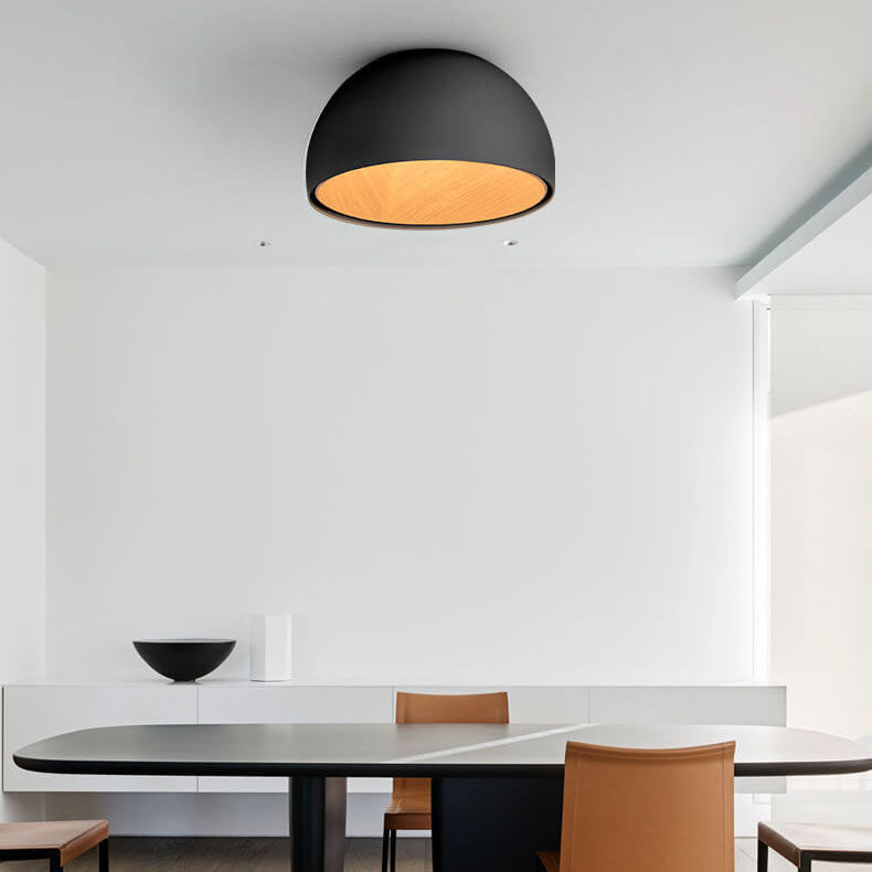 Minimalist Wooden Bowl Iron LED Flush Mount Light