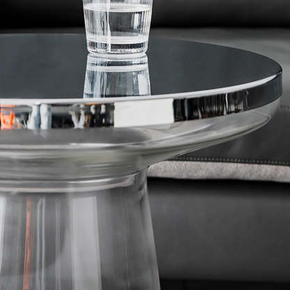 Minimalist Cone Glass Coffee Table — Rose Gold Tabletop + Transparent