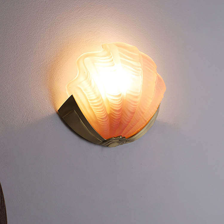 Art Deco Shell Brass Glass Wall Sconce