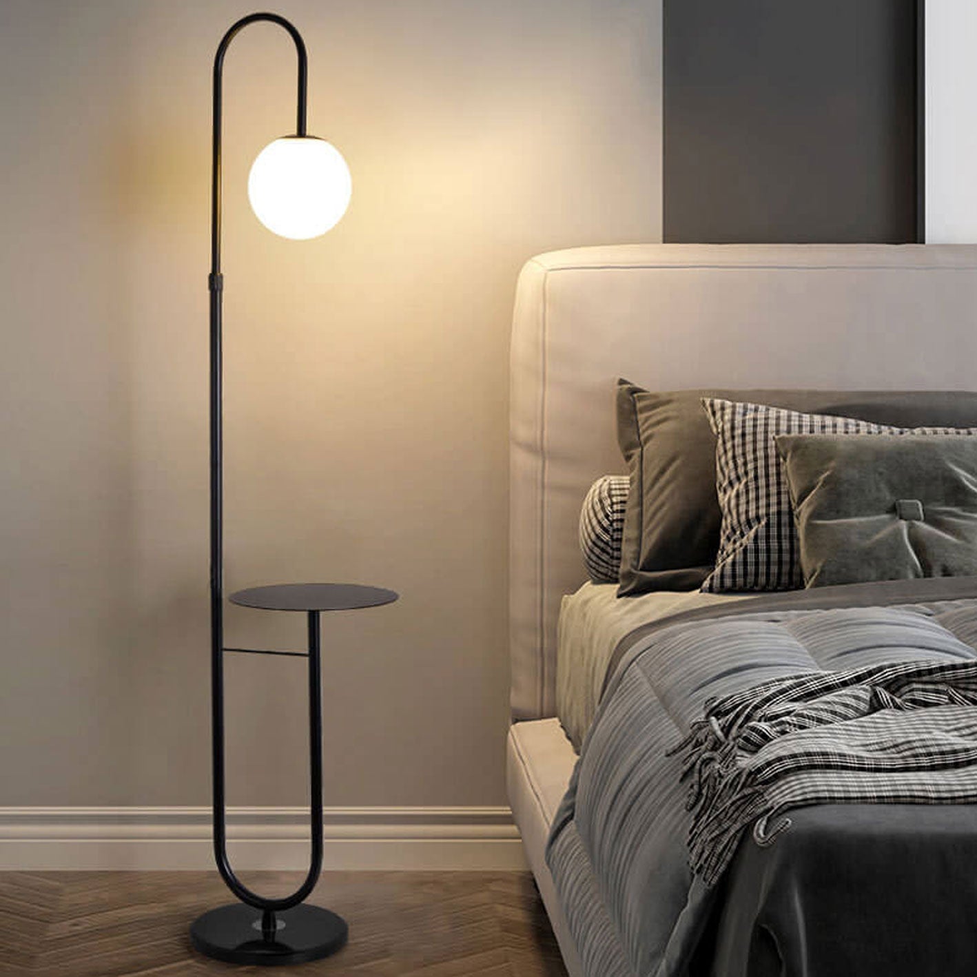 Nordic Iron Marble LED Floor Lamp — 9W  Warm Light (3000K) / Black + Iron Table / 220V-240V For UK/AU