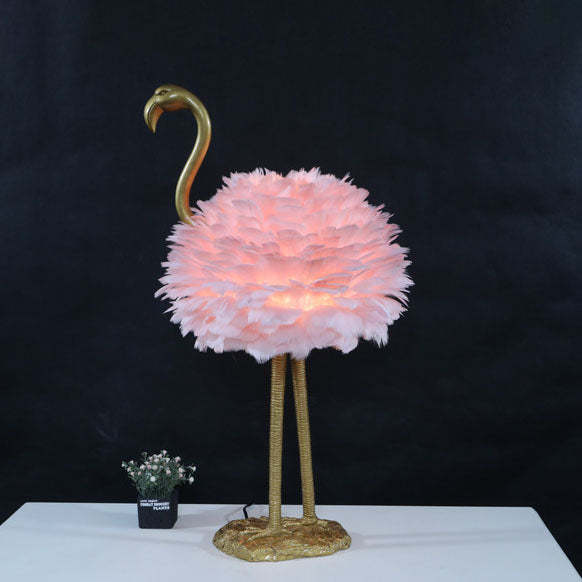 Nordic Goose Feather Metal Flamingo Ball Table Lamp