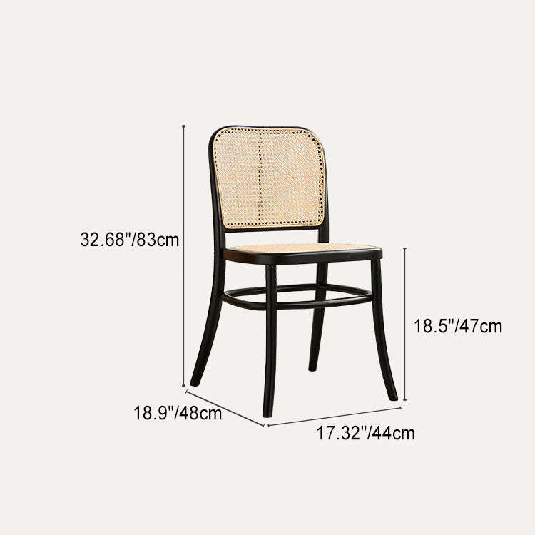 Retro Grid Wood Rattan Dining Chair — With Arm / Black