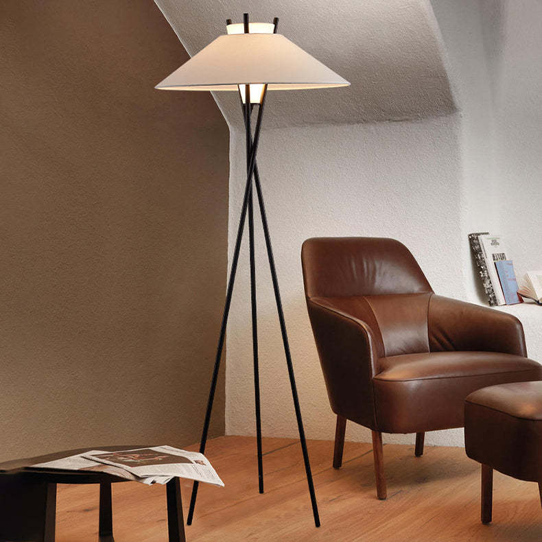 Semi-Tapered Fabric Iron Tripod Floor Lamp