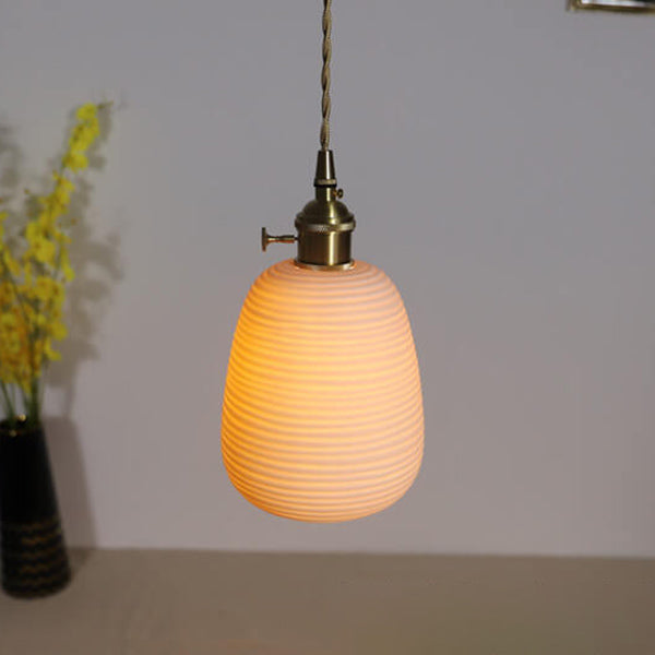 Nordic Japanese Ceramic Brass Oval Pendant Light