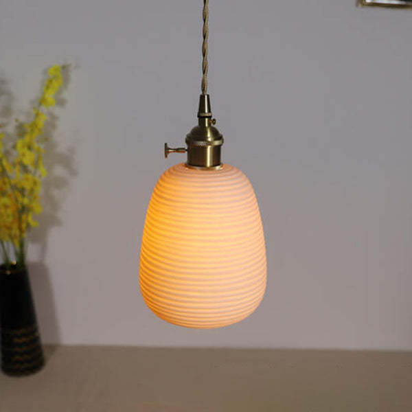 Nordic Japanese Ceramic Brass Oval Pendant Light