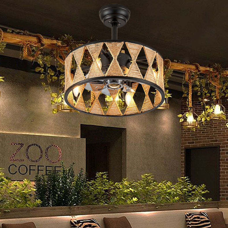 Industrial Hemp Rope Cylinder 4-Light Fan Light