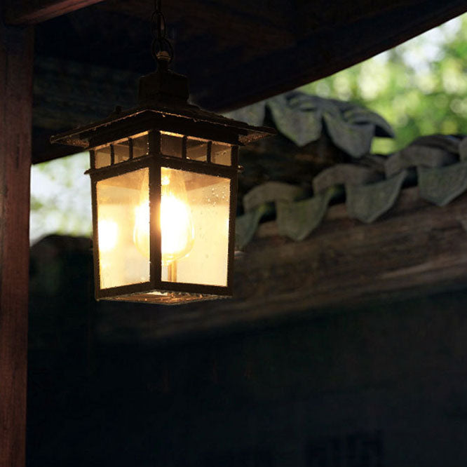 European Square Cage Aluminum Glass Outdoor Pendant Light — Black / 110V-120V For US/CA