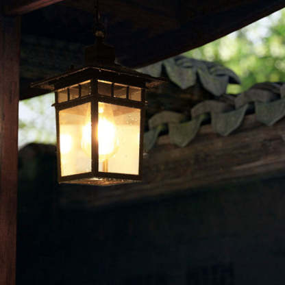 European Square Cage Aluminum Glass Outdoor Pendant Light — Black / 110V-120V For US/CA