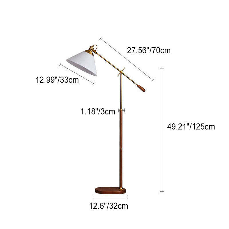 Nordic Vintage Fabric Cone Metal Ash Wood Floor Lamp