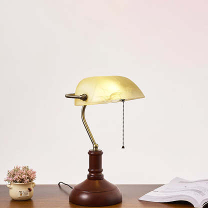 Vintage Solid Wood Glass Bank Zipper Lamp — C - Solid Wood+Yellow Shade / 110V-120V For US/CA