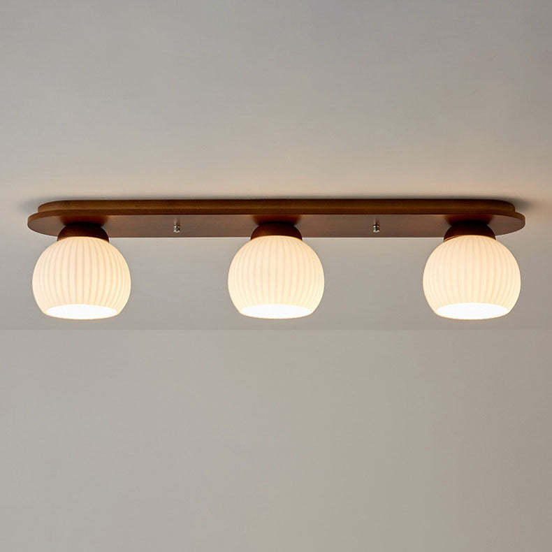 Japanese Vintage Striped Glass Wood Long Plate Flush Light