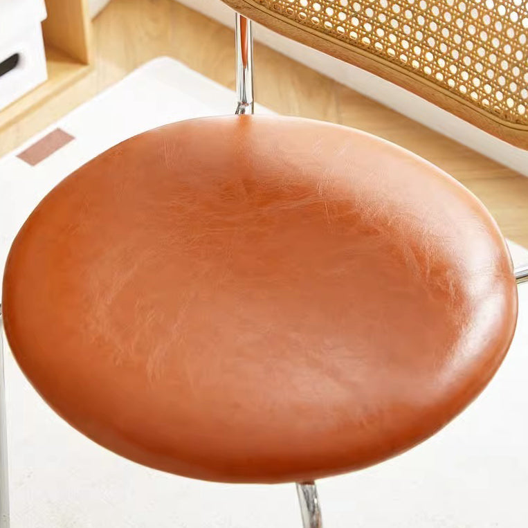 Vintage Wood Metal Leather Dining Chair