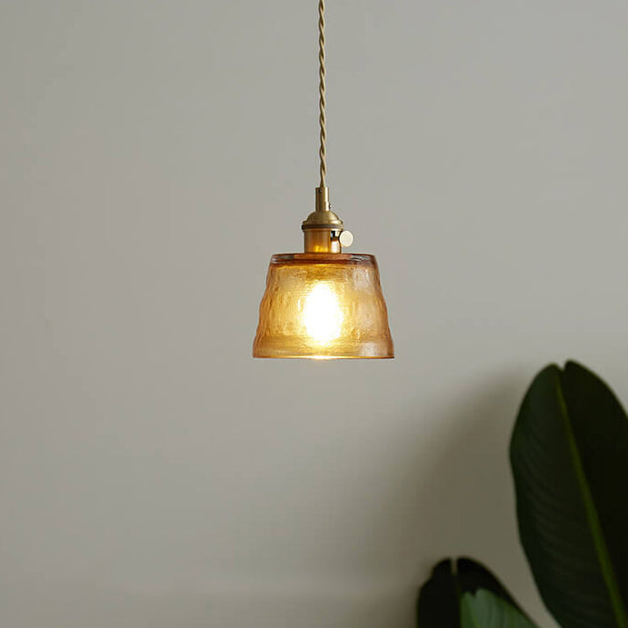 Vintage Glass Brass Drum Pendant Light