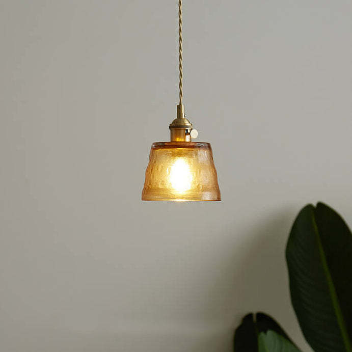 Vintage Glass Brass Drum Pendant Light
