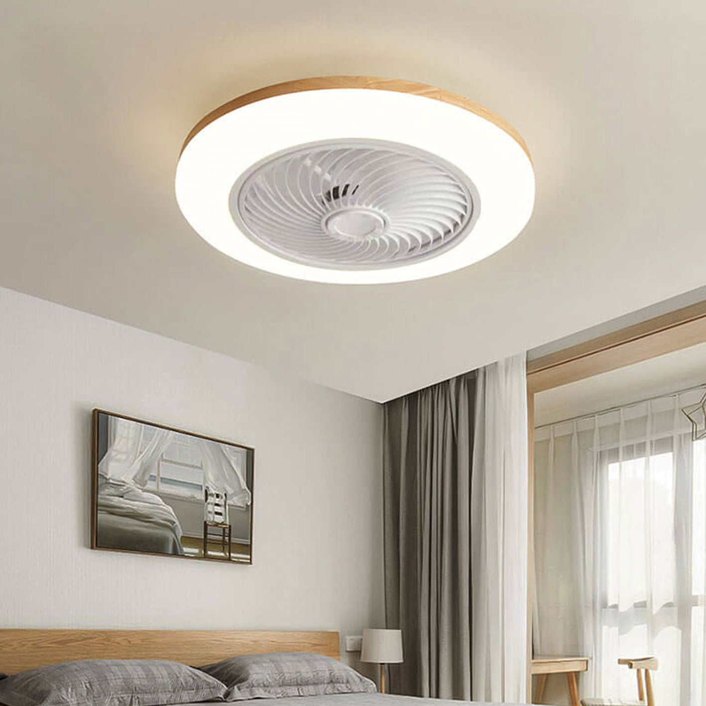 Geometric wood ceiling fans for hallway — 220V-240V (UK/AU