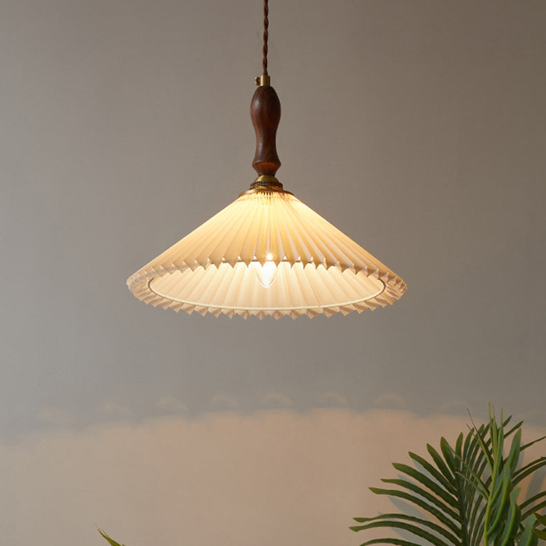 Vintage Pleated Fabric Conical Pendant Light