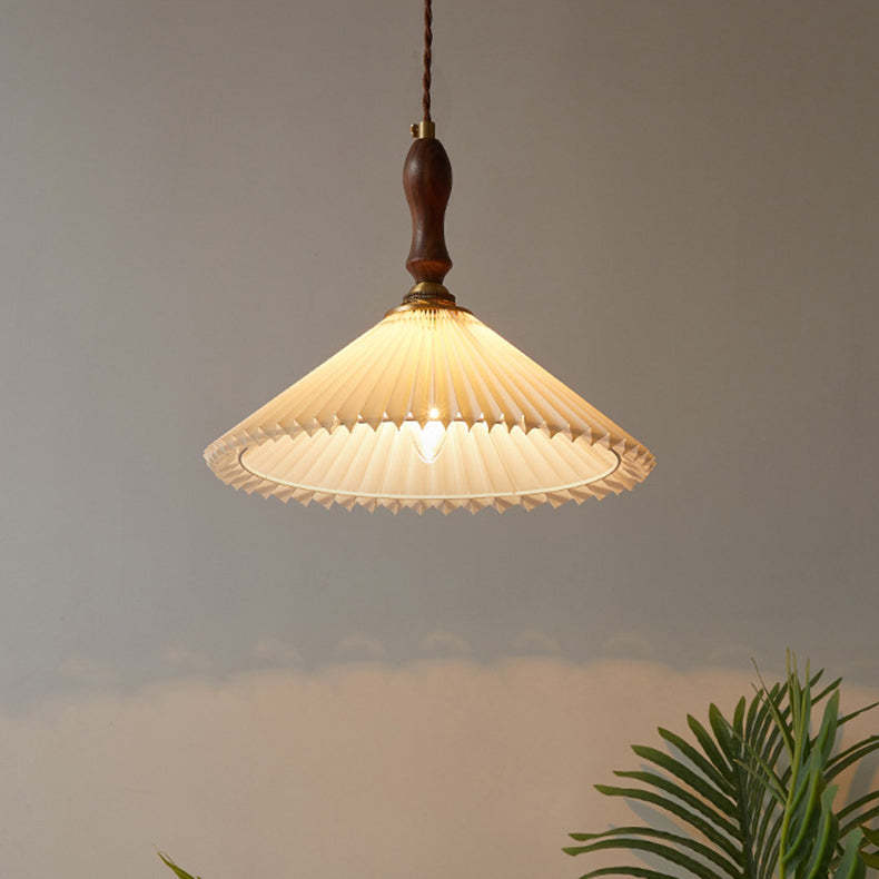 Vintage Pleated Fabric Conical Pendant Light