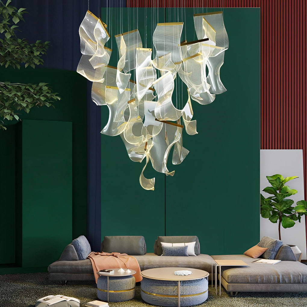 Lighom modern curled irregular acrylic chandeliers — 31" Dia / Warm White (3000K) / 12-Light