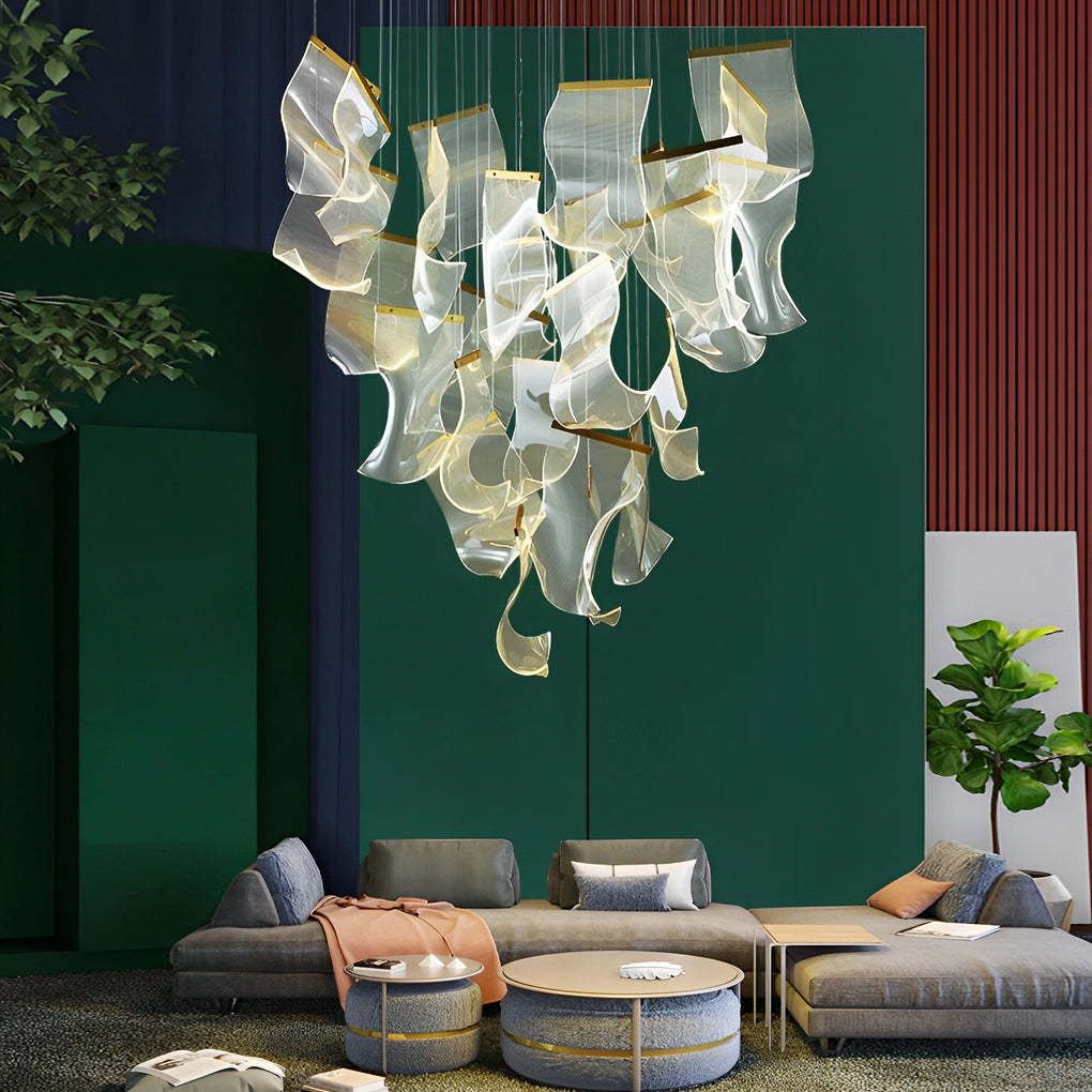 Lighom modern curled irregular acrylic chandeliers — 31" Dia / Warm White (3000K) / 12-Light