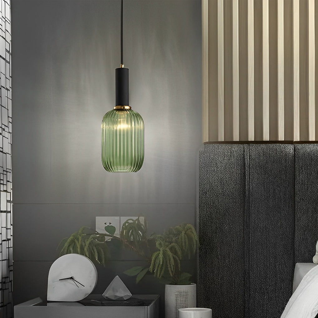 Modern striped lantern transparent glass pendant lighting, Lighom — Long / Amber
