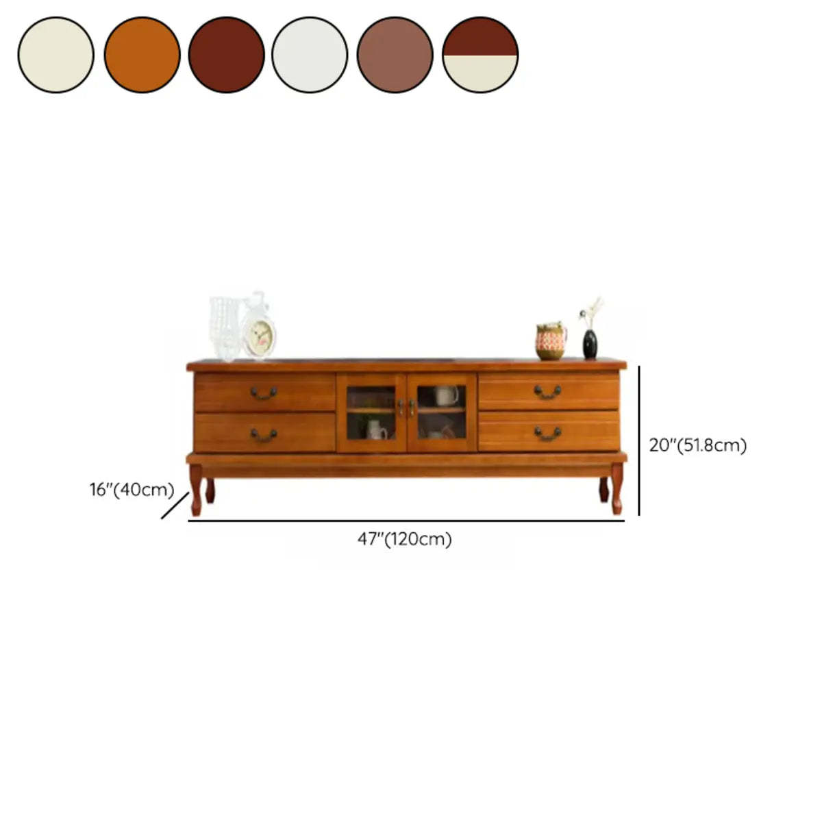 Burgundy Wood TV Stand with Drawers and Cabinet — Ivory