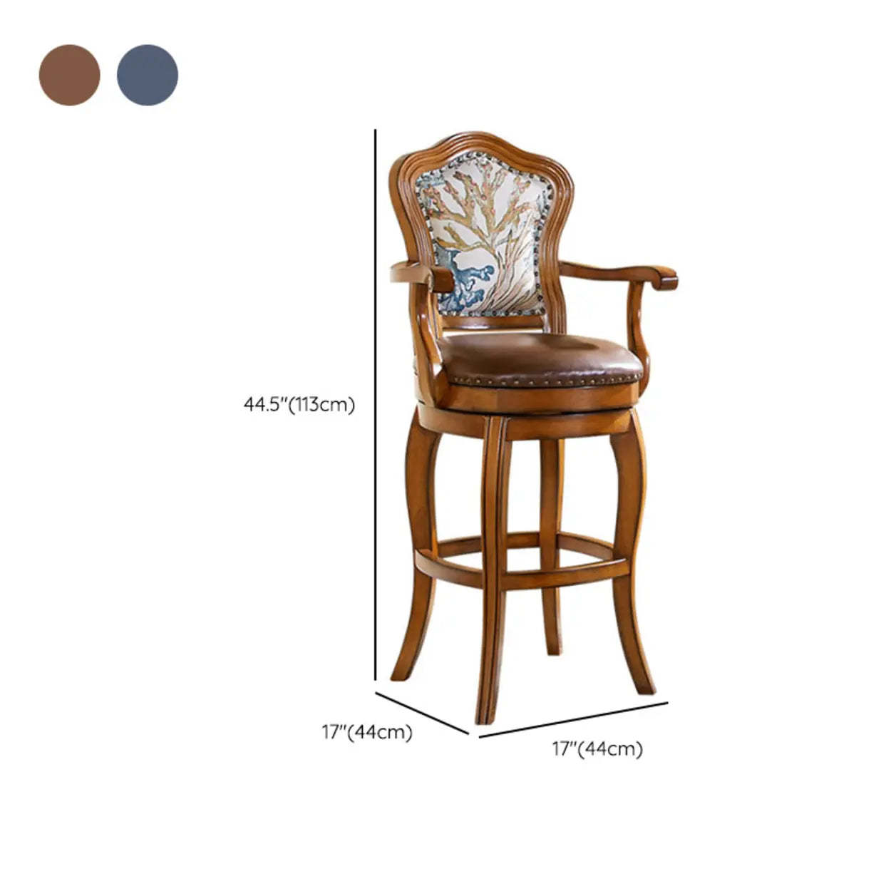 Vintage Wood Leather Swivel Counter Bar Stool
