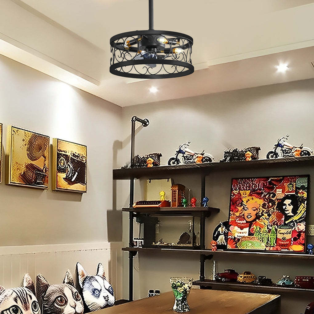 Retro 3-Step Dimming LED Mute Remote Fan
