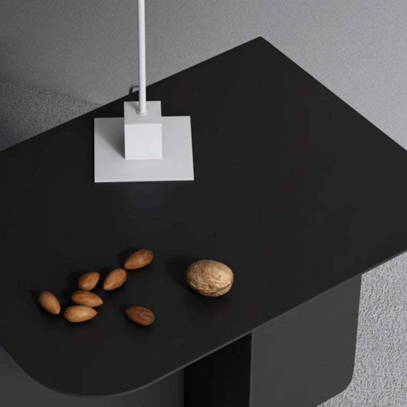 Minimalist Iron T-Shape Rectangular End Table 1-Storage — Stainless Steel / Round / White