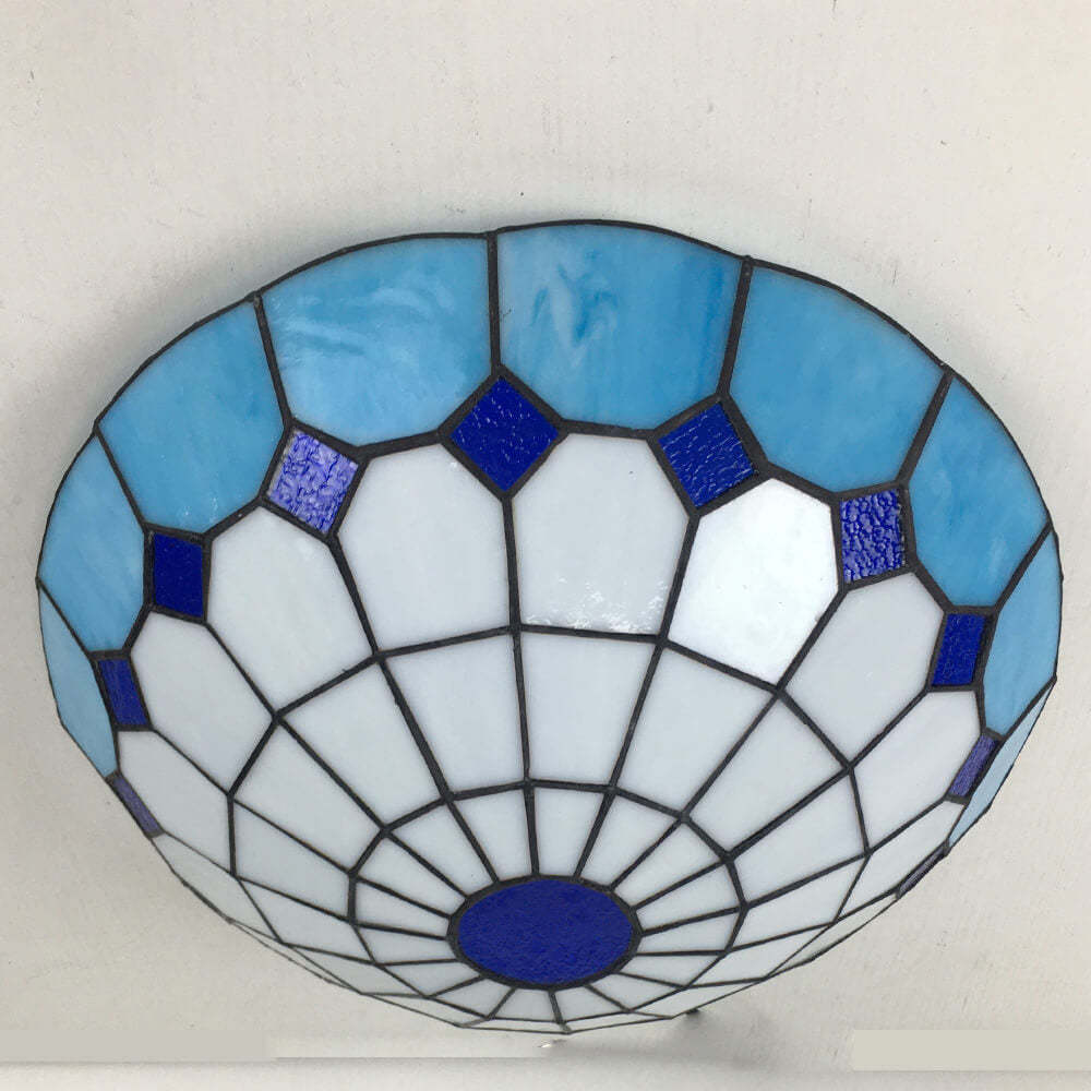 Traditional Tiffany Shell Bead Stained Glass Flush Light — G / 110V-120V For US/CA