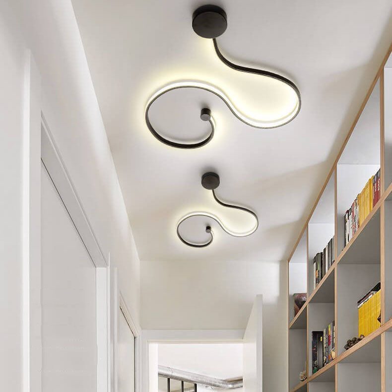 Black modern snake curved wall sconces — Matte Black / Natural White (4000K)
