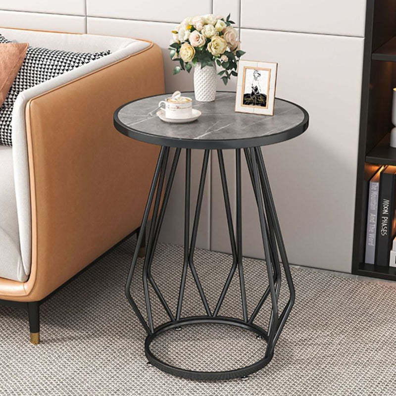 Contemporary Marble Metal Round Side Table 2-Tier Storage