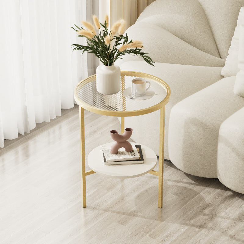 Minimalist Glass Sintered Stone Round Coffee Table 1-Shelf