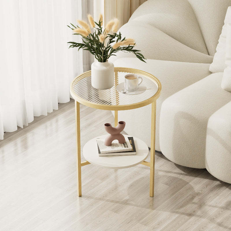 Minimalist Glass Sintered Stone Round Coffee Table 1-Shelf