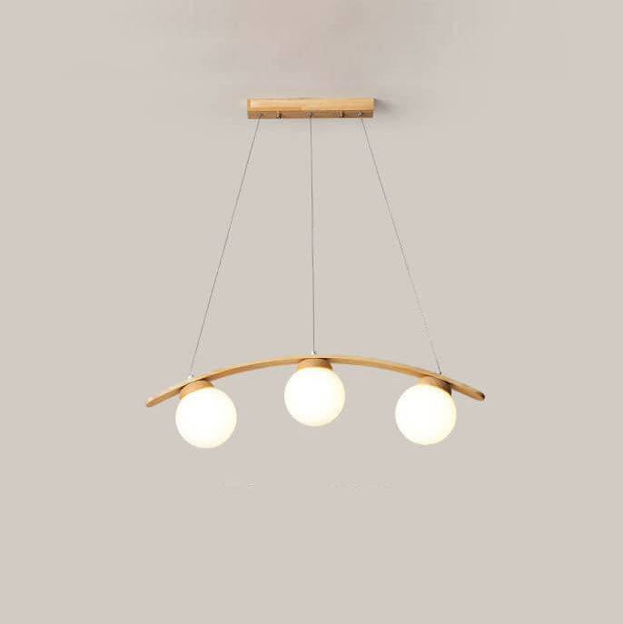 Japanese Harajuku Arc Wood Glass Ball Island Chandelier