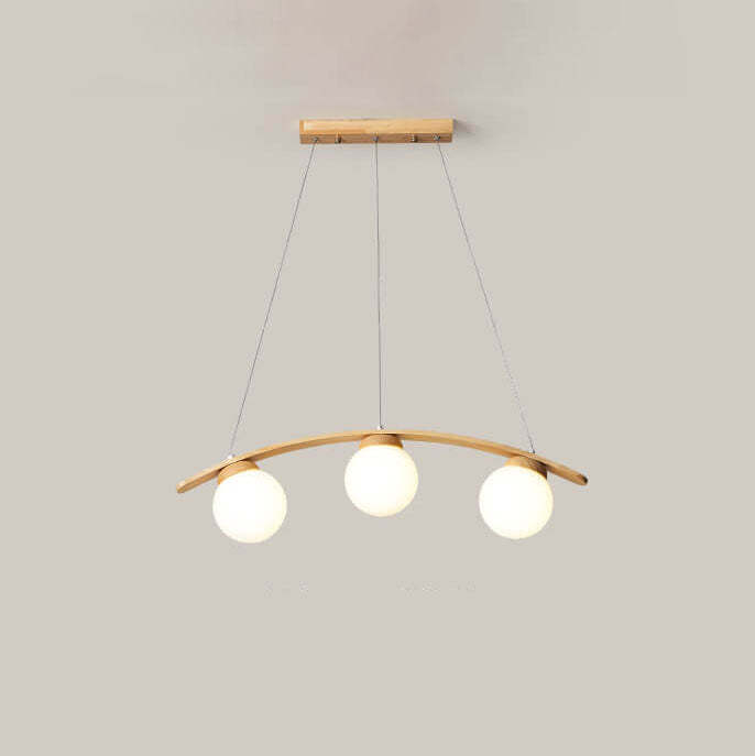Japanese Harajuku Arc Wood Glass Ball Island Chandelier