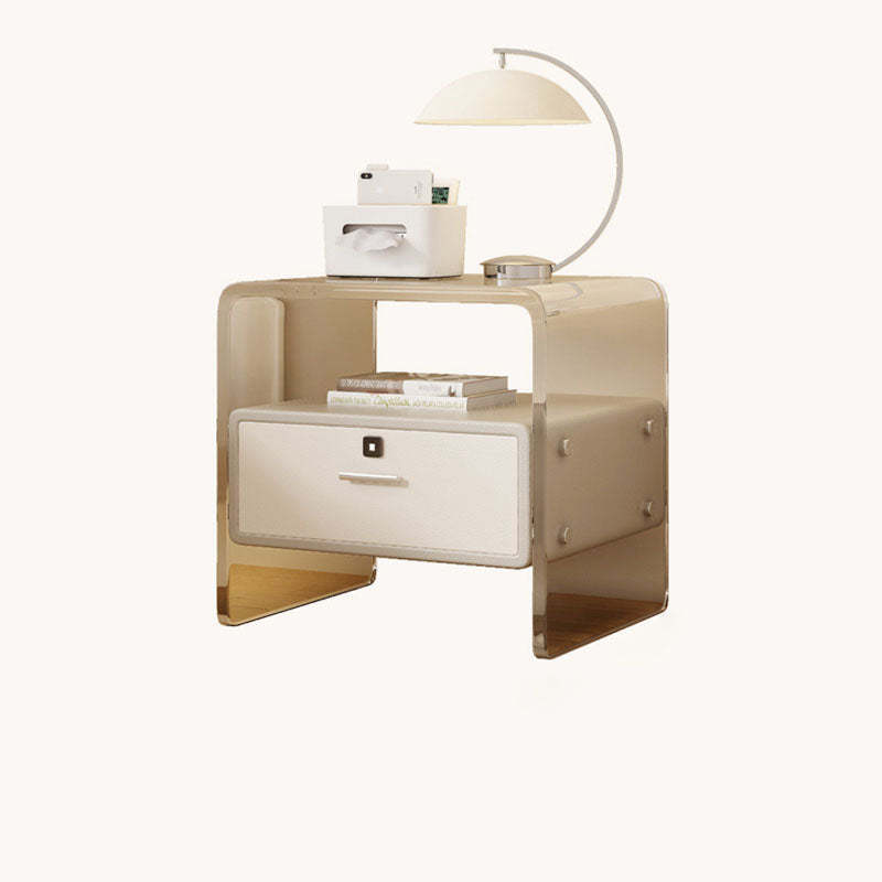 Minimalist Acrylic Wood Metal 1-Drawer Nightstand