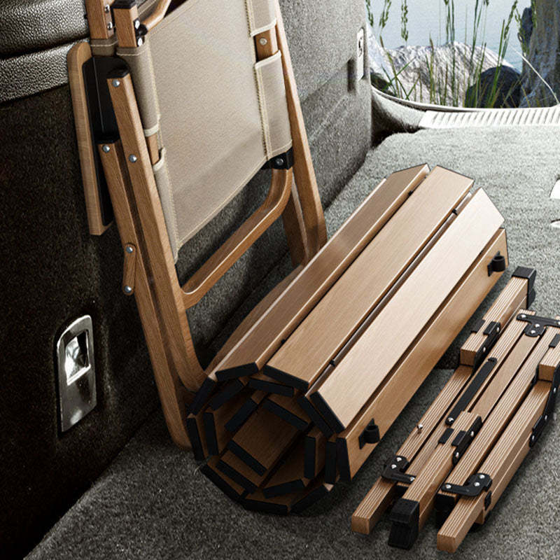 Scandinavian Alloy Wood Oxford Foldable Patio Dining Chair — Black Chair Frame - Beige Fabric