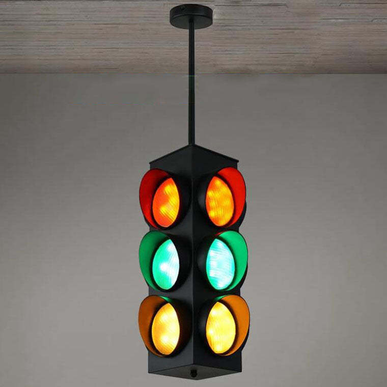 Retro Industrial Traffic Light Iron Glass Pendant