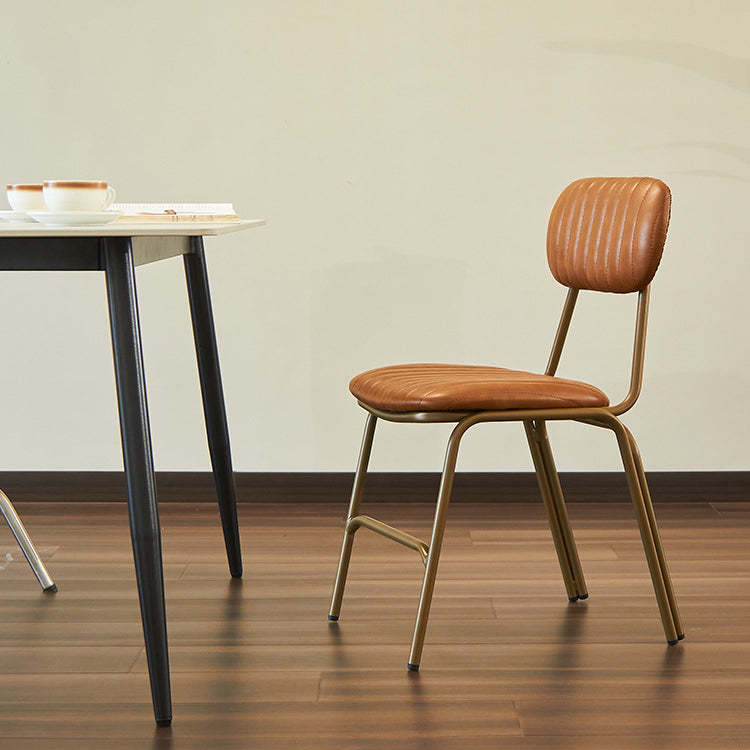 Industrial Leather Iron Striped Dining Chair — Dark Red