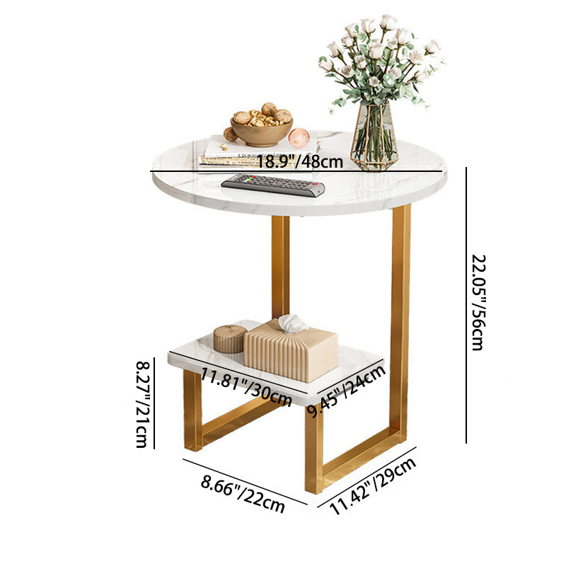 Nordic G-Shape Steel 2-Tier End Table — White - Gold