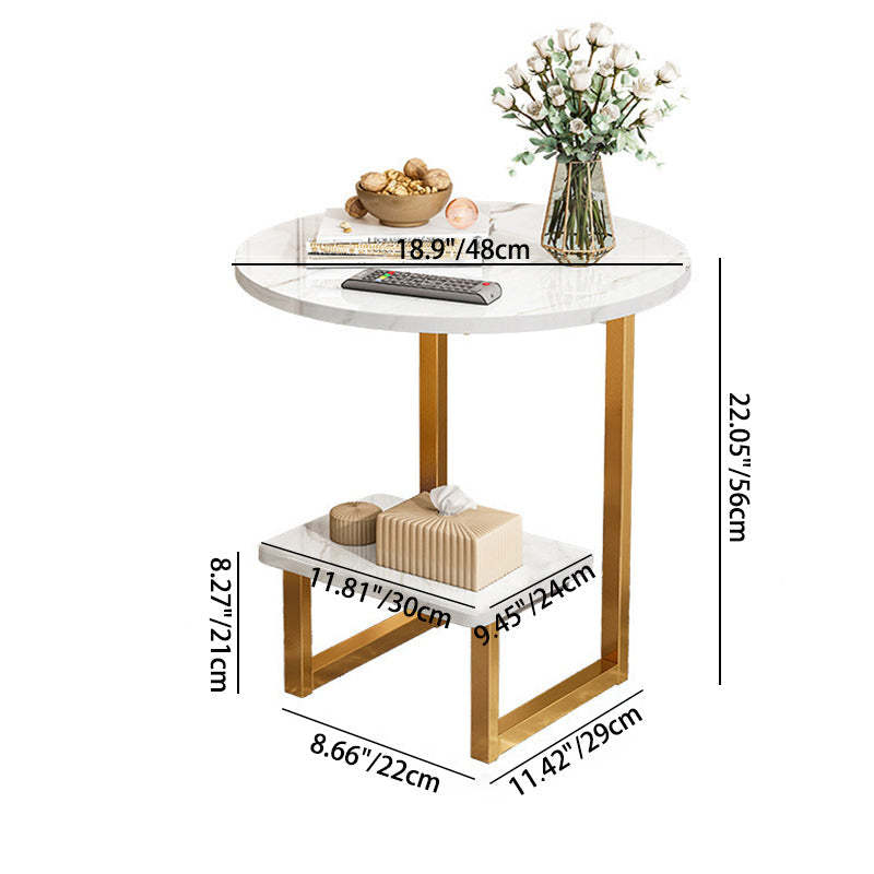 Nordic G-Shape Steel 2-Tier End Table — White - Gold