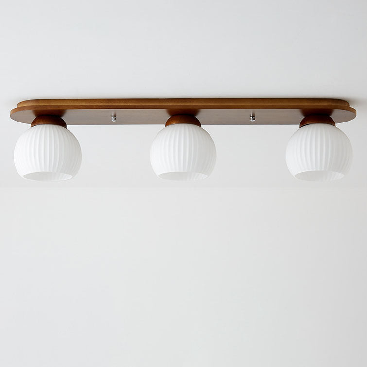 Japanese Vintage Striped Glass Wood Long Plate Flush Light