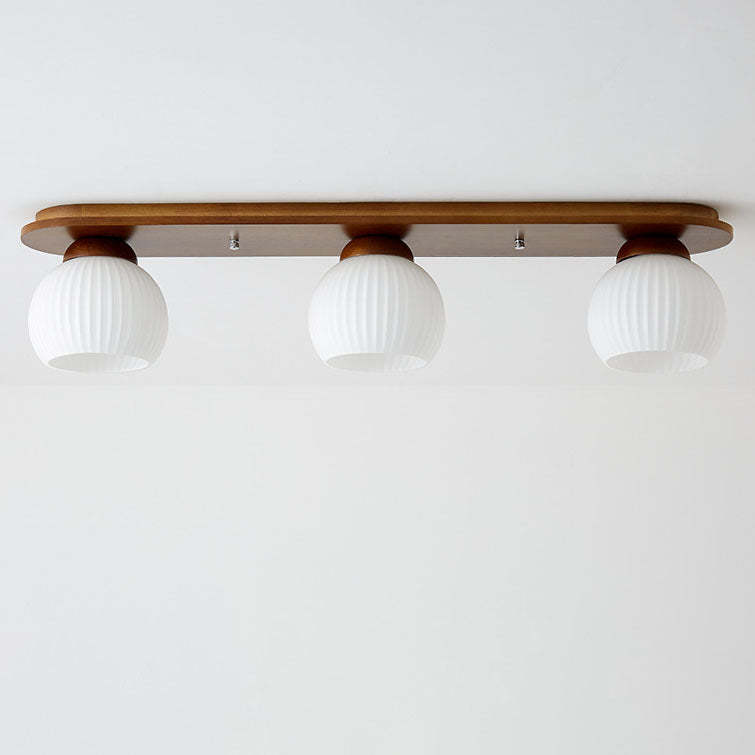 Japanese Vintage Striped Glass Wood Long Plate Flush Light