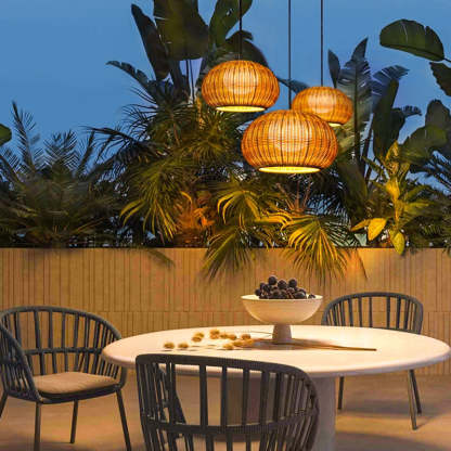 Lantern Shaped Waterproof Rattan Modern Outdoor Wall Lamp Chandelier-Lighom