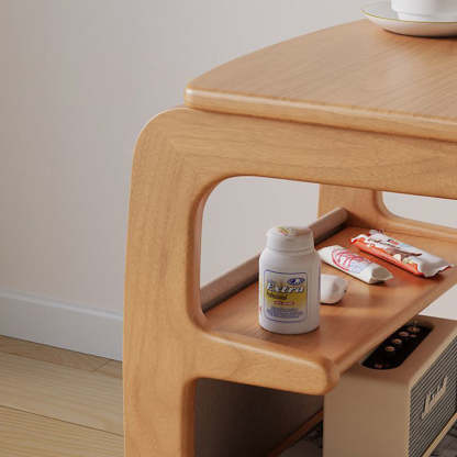Japanese Wood Flip Cover 4-Tier End Table