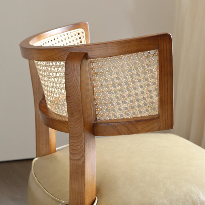 Nordic Curved Wood Rattan Leather Accent Chair