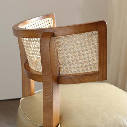 Nordic Curved Wood Rattan Leather Accent Chair